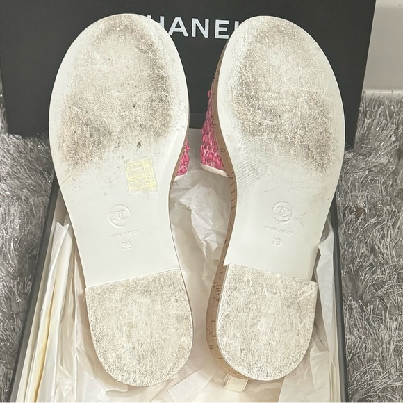 CHANEL Pink Woven Logo Slide Sandals - Picture 6 of 10